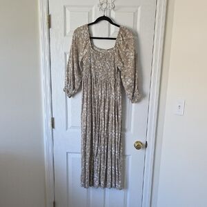 Rylee + Cru Beige Floral Long Sleeve Dress